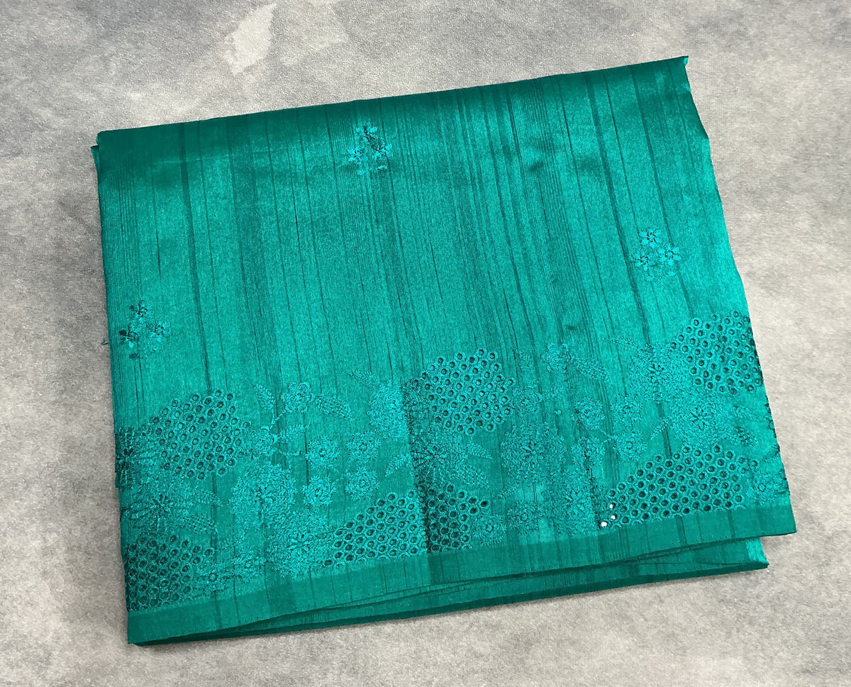 Rama Green Tussar Saree with Cut Work Border