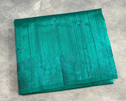 Rama Green Tussar Saree with Cut Work Border