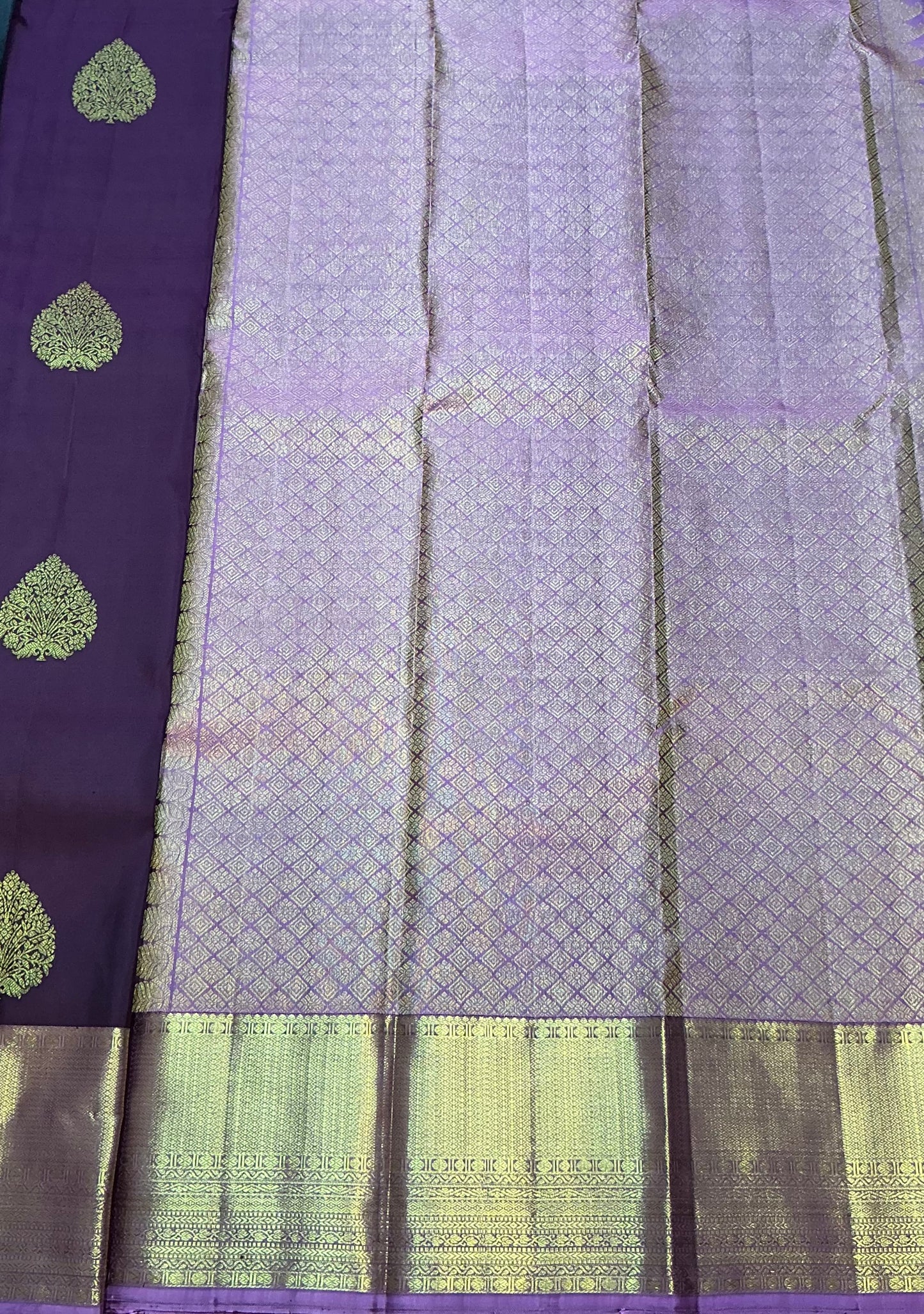 Deep Plum Colour Kanjivaram Silk Saree with Lavender Colour Border