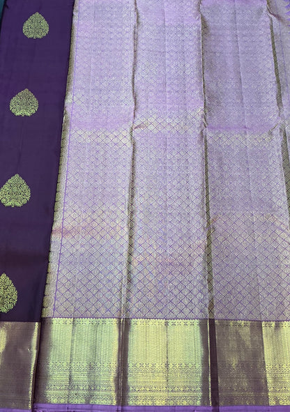 Deep Plum Colour Kanjivaram Silk Saree with Lavender Colour Border