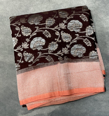 Deep Chocolate Brown Banarasi Khaddi Georgette Saree