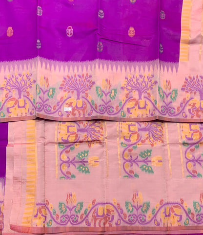 Satin Saree – Magenta with Light Pink Ikat Border
