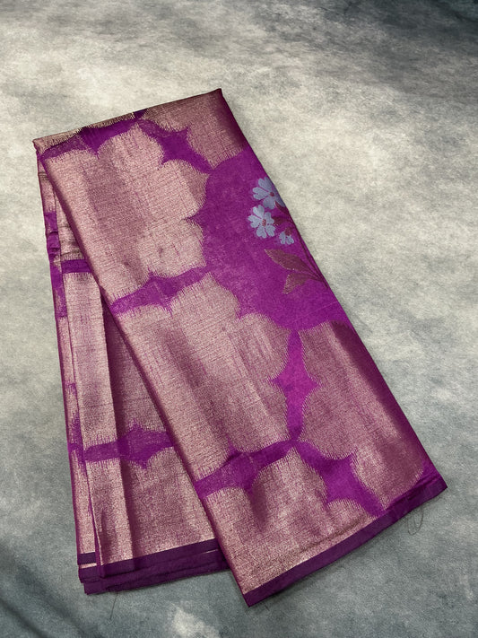 Magenta Colour Chanderi Silk Saree, Borderless