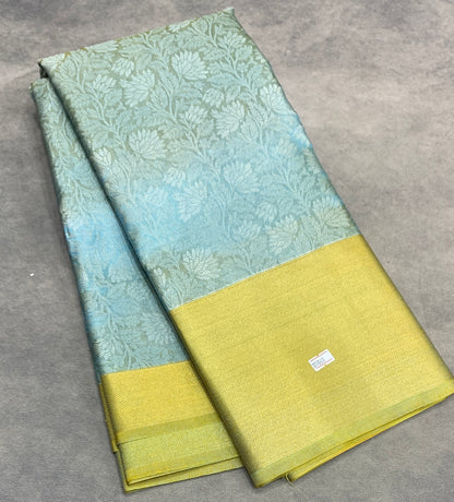 Sapphire Colour Semi Silk Saree with Golden Zari Border