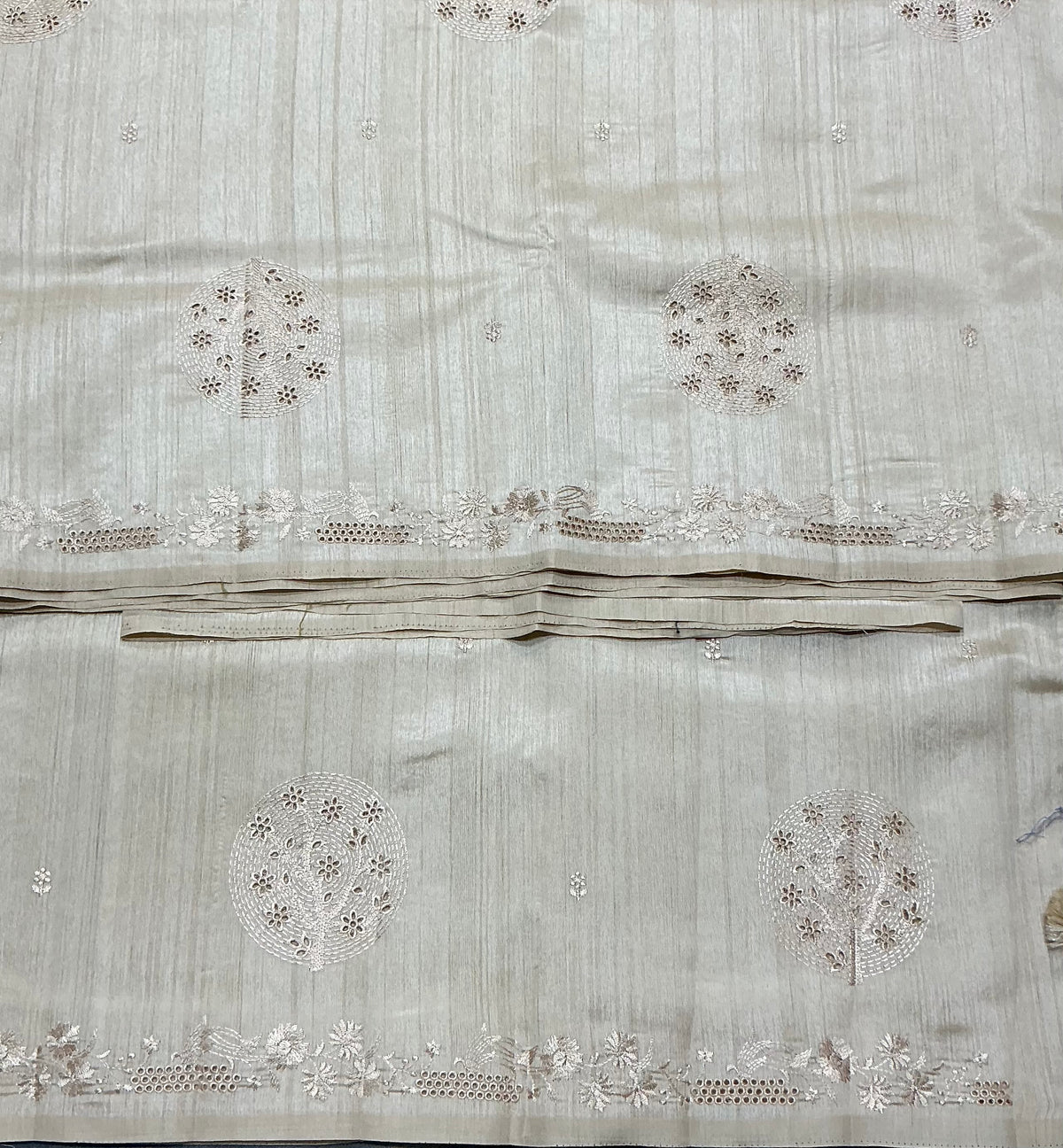 Cream Tussar Saree with Cut Work Border