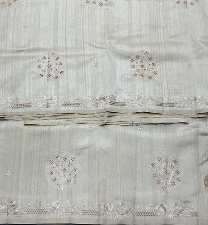 Cream Tussar Saree with Cut Work Border