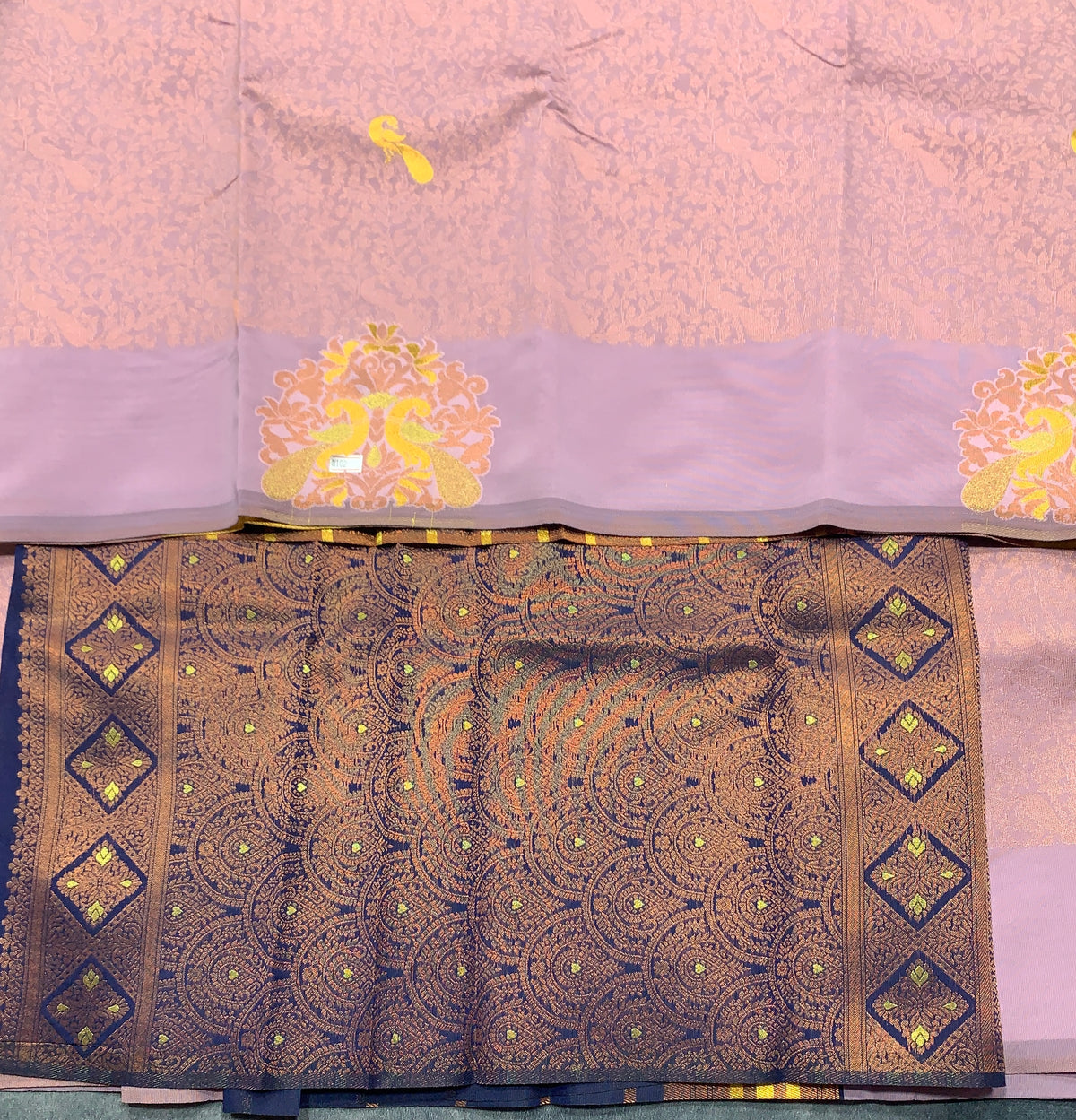Lavender Purple Colour Semi Silk Saree with Peacock Motif
