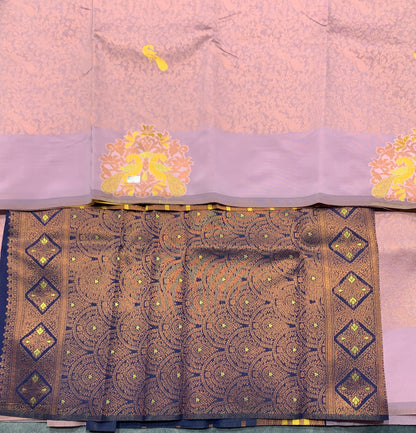 Lavender Purple Colour Semi Silk Saree with Peacock Motif