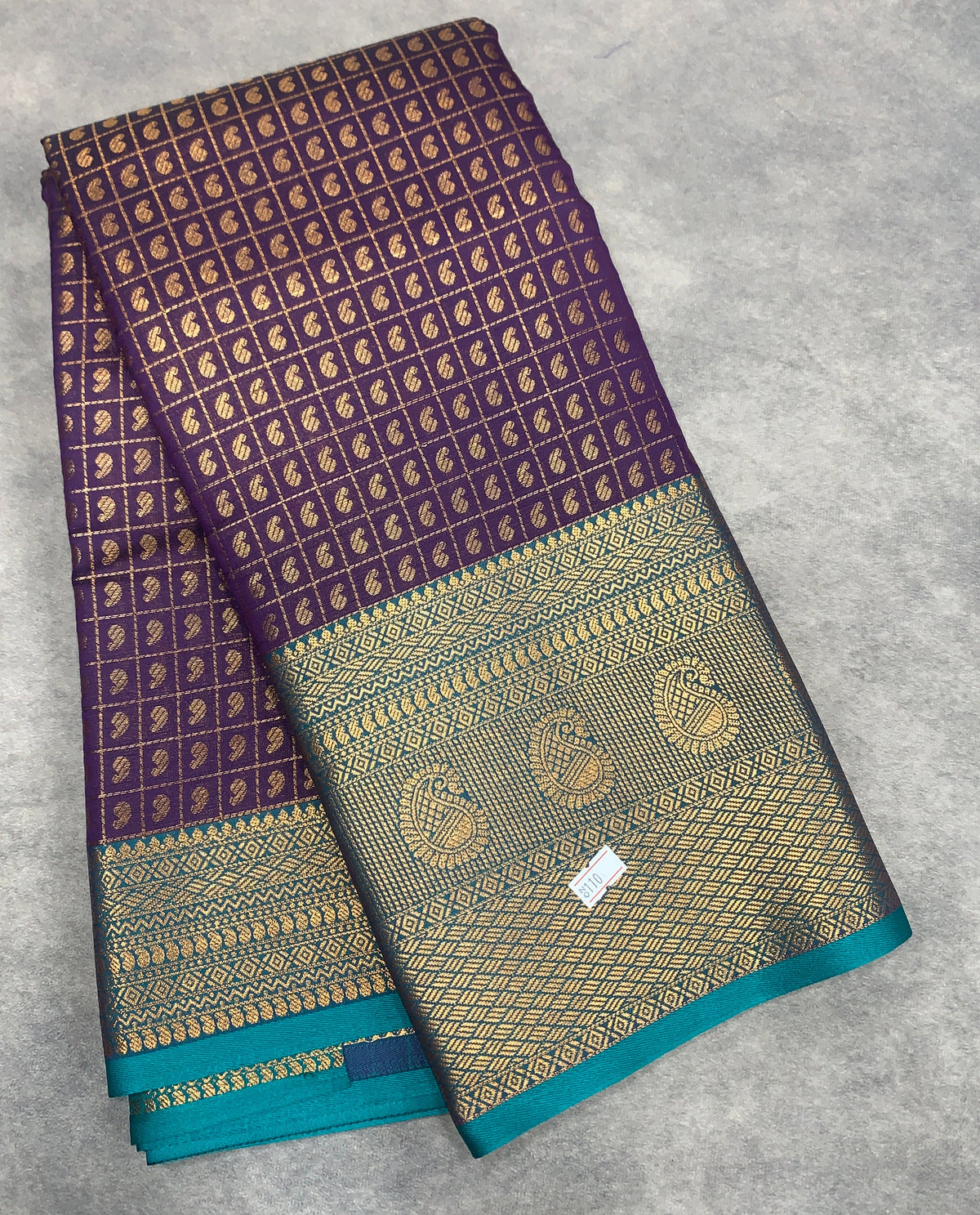 Purple Colour Kanchi Style Art Silk Saree with Sky Blue Border and 1000 Butta