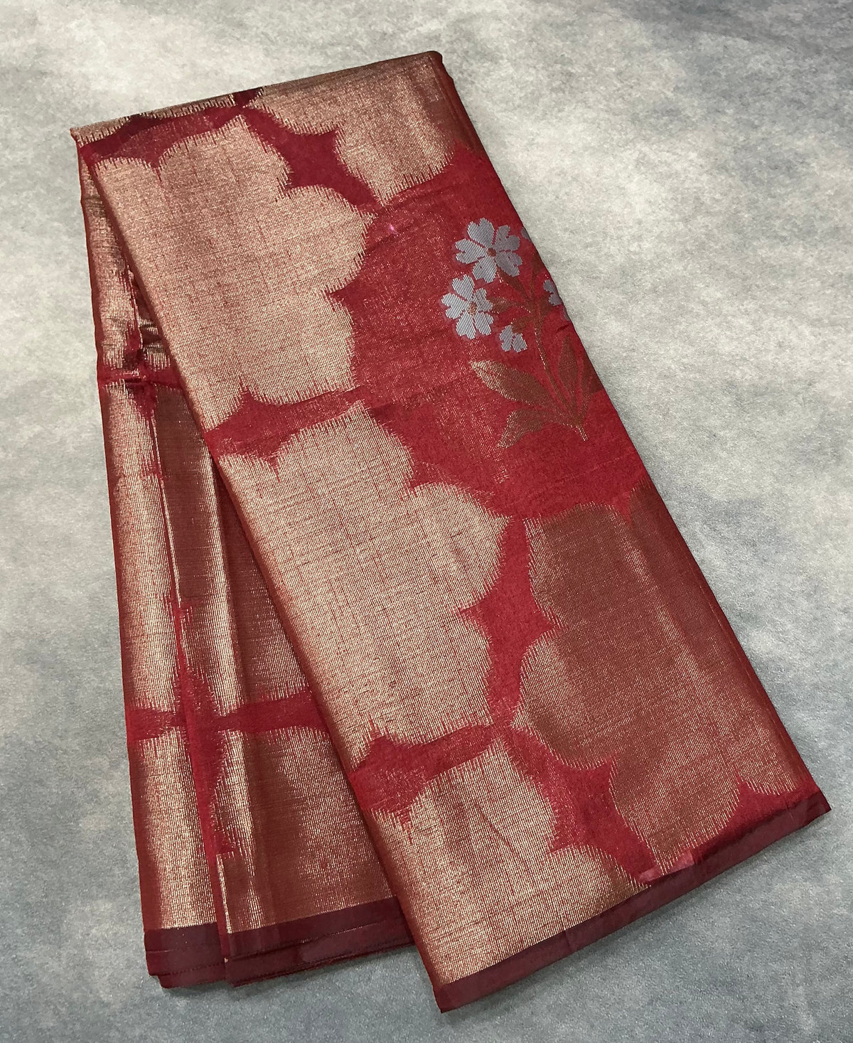 Maroon Colour Chanderi Silk Saree, Borderless