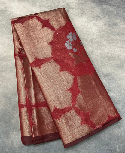 Maroon Colour Chanderi Silk Saree, Borderless