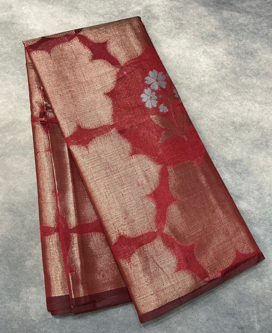 Maroon Colour Chanderi Silk Saree, Borderless