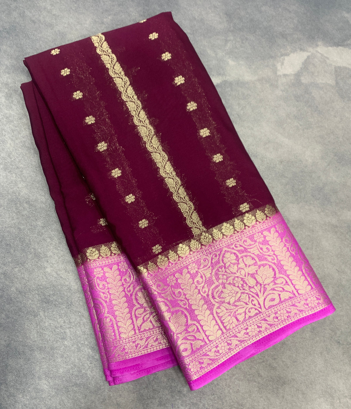 Magenta Colour Mysore Crepe Silk Saree with Pink Colour Border