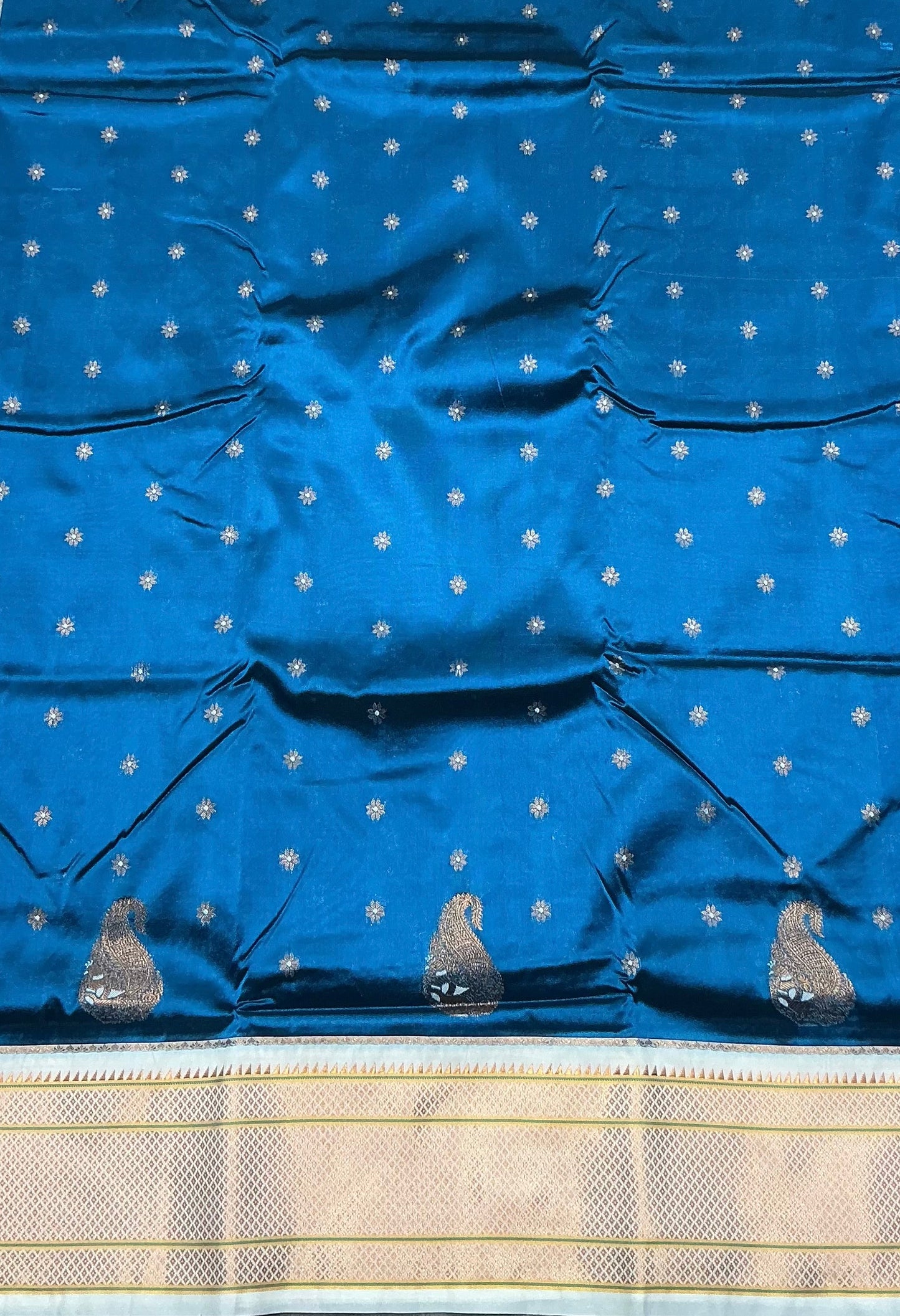 Sky Blue Vegan Paithani Silk saree with contrast White border