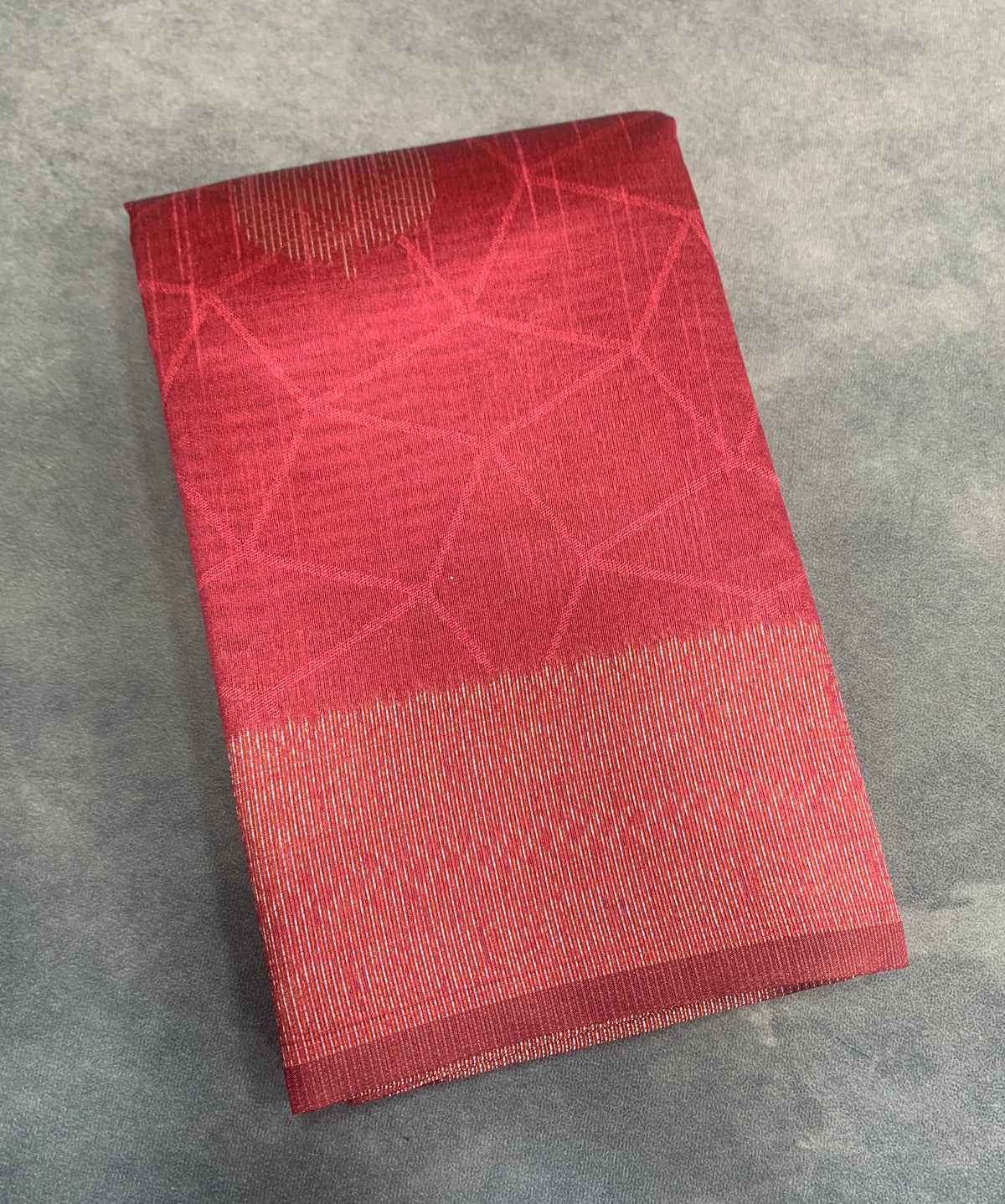 Tomato Pink Colour Jute Silk Saree with Leaf Butta and Zari Border