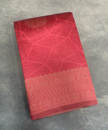Tomato Pink Colour Jute Silk Saree with Leaf Butta and Zari Border