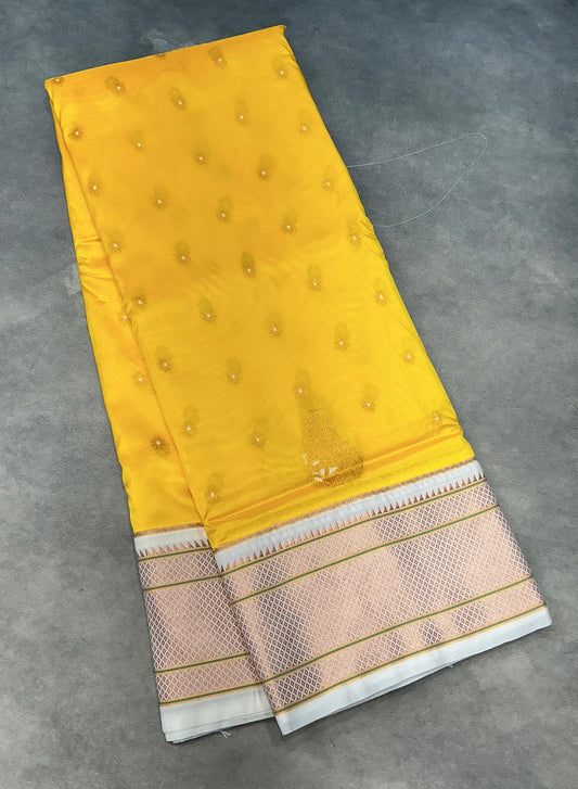 Sun-Kissed Yellow Paithani Vegan Silk Saree with Royal Tissue Pallu