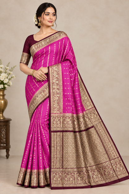 Pink Colour Mysore Crepe Silk Saree with Maroon Colour Border