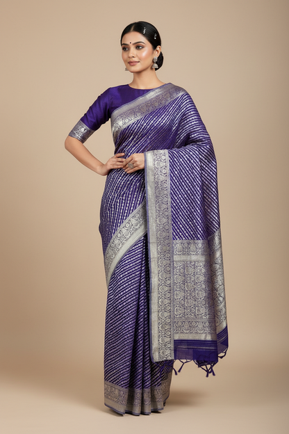 Kaddi Georgette Lehariya Saree in Violet Colour