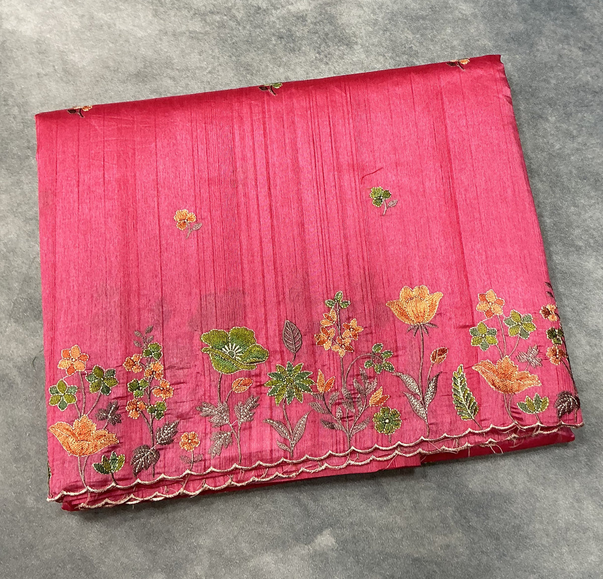 Pink Color Tussar Saree with Embroidered Border