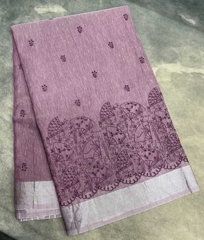 Silk Cotton Saree Onion Pink Colour with Silver Zari Border