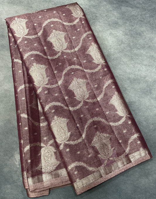 Katan Silk Saree Maroon Colour with Silver Zari Border