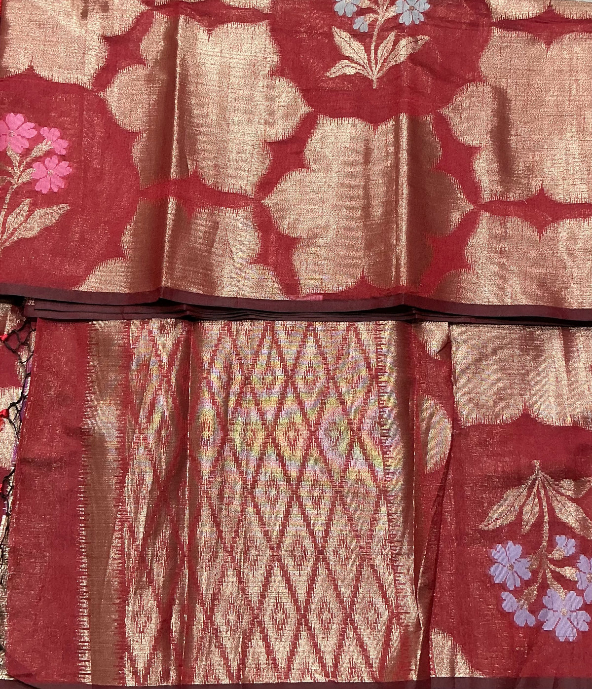 Maroon Colour Chanderi Silk Saree, Borderless