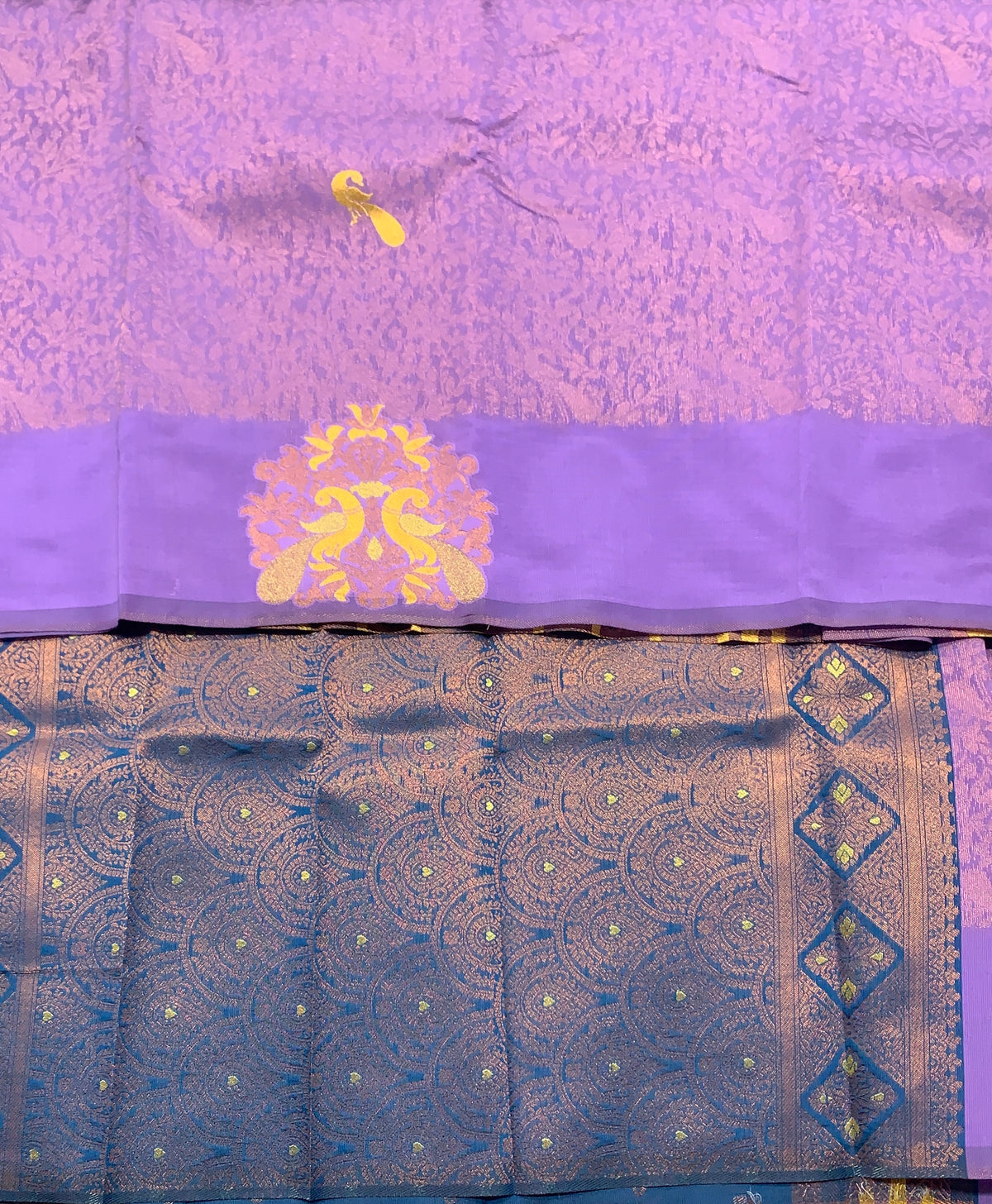 Lavender Colour Semi Silk Saree with Peacock Motif