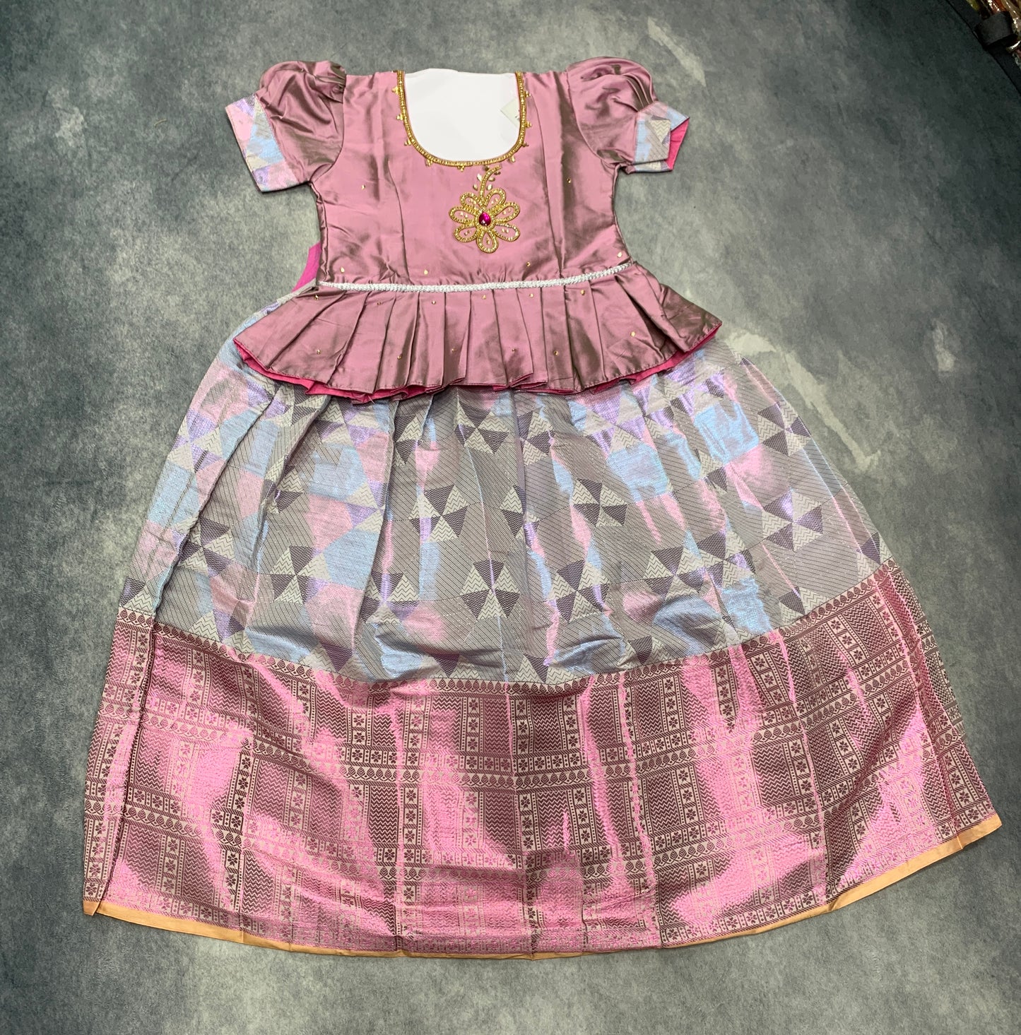 Ready To Wear Pavadai Multi Colour with Mauve Colour Blouse