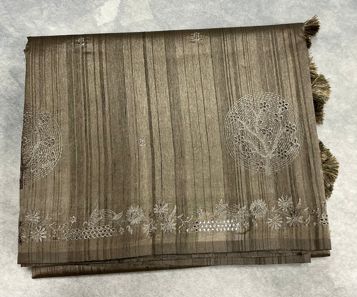 Brown Tussar Saree with Cut Work Border
