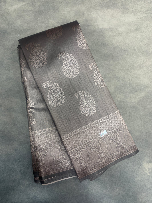 Brown Colour Semi Jute Silk Saree with Silver Zari Border