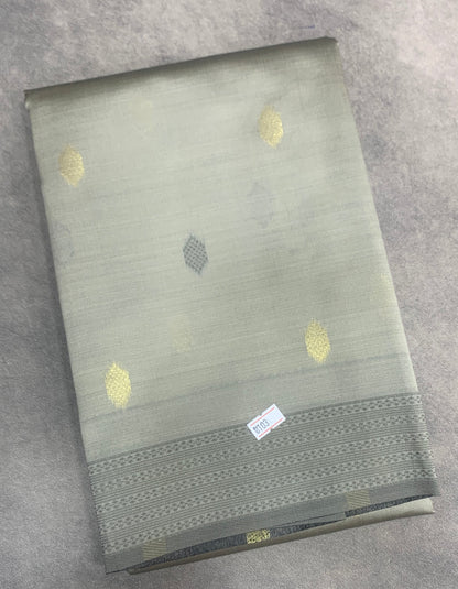 Light Grey Colour Semi Soft Silk Saree with Butta and Silver Zari Border