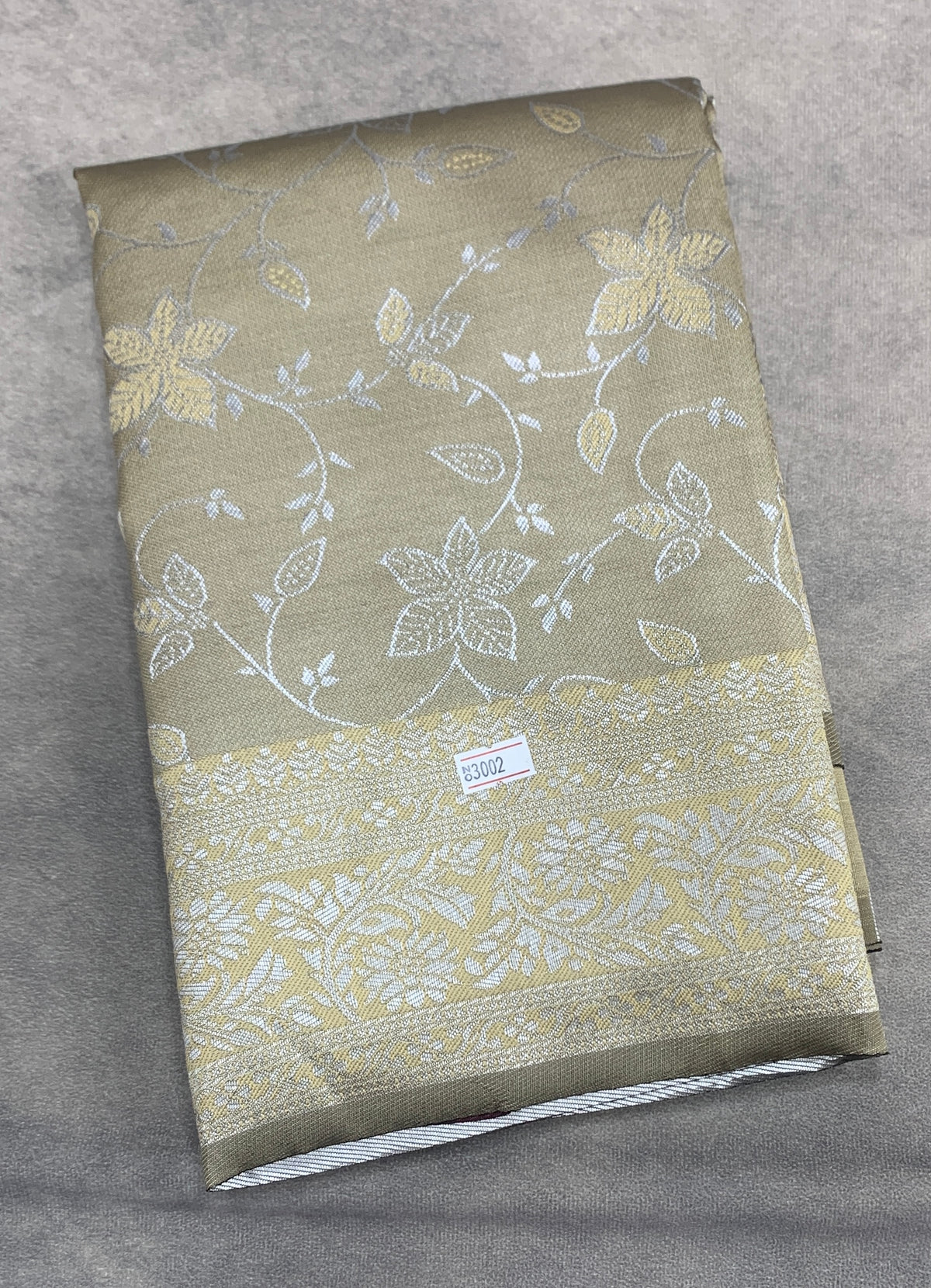 Biscuit Colour Jute Silk Saree with Floral Creeper