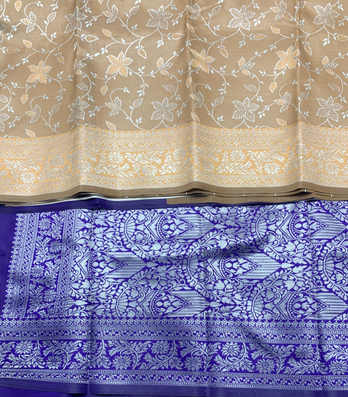 Light Brown Colour Jute Silk Saree with Floral Creeper