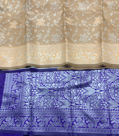 Light Brown Colour Jute Silk Saree with Floral Creeper