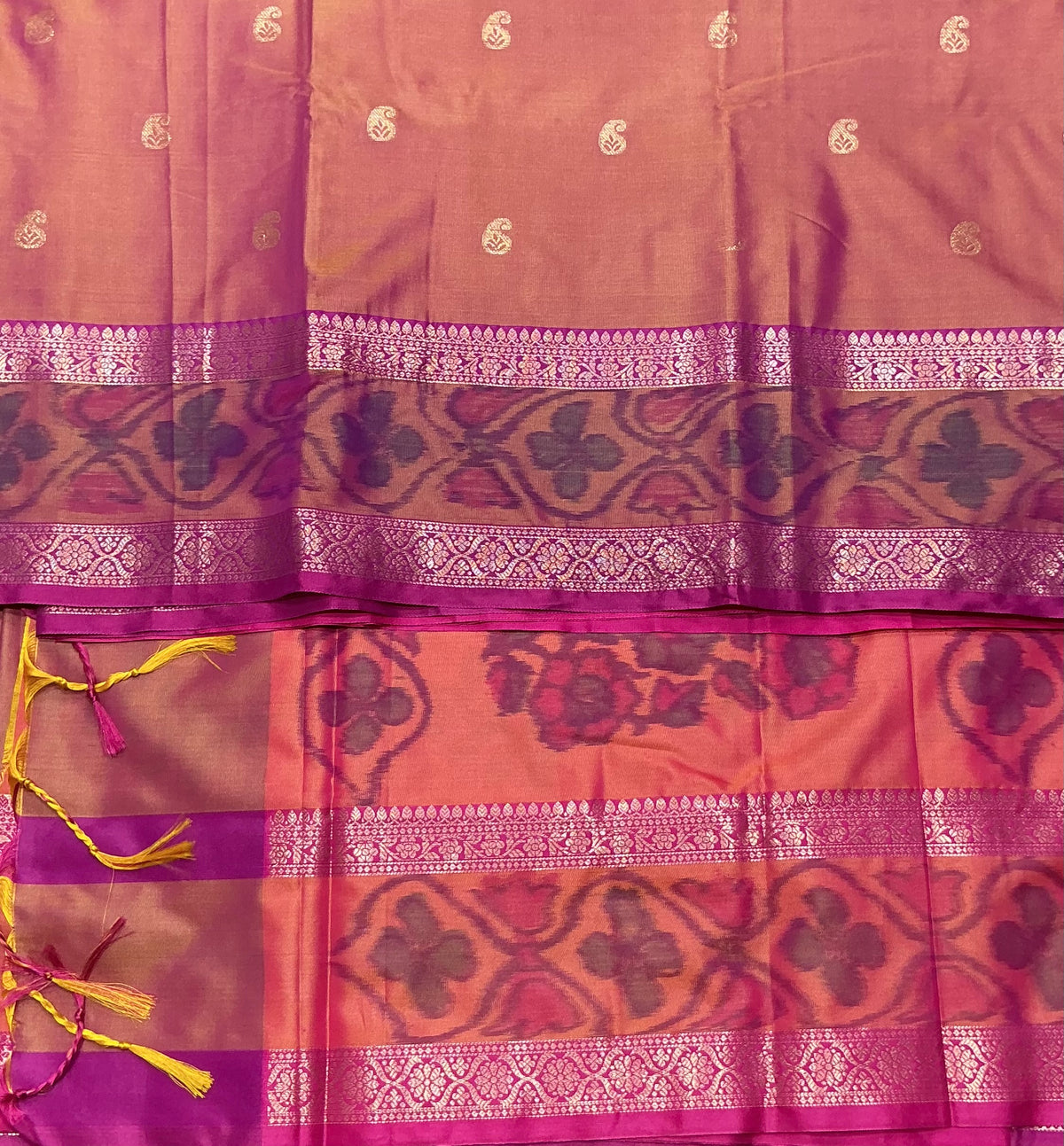 Magenta Pink Colour Soft Silk Saree with Magenta Colour Ikat Border