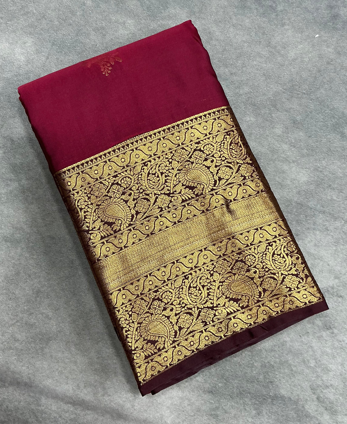 Maroon Color Vegan Silk saree with Brown Color with Floral Design border