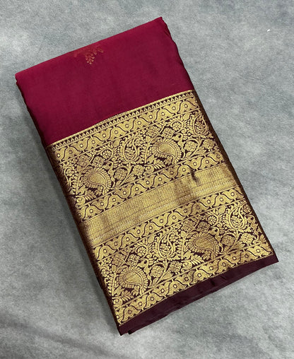 Maroon Color Vegan Silk saree with Brown Color with Floral Design border