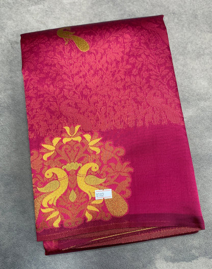 Pink Colour Semi Silk Saree with Peacock Motif