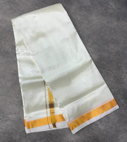 Semi Silk 8 Mulam Dhoti Cream with Zari border