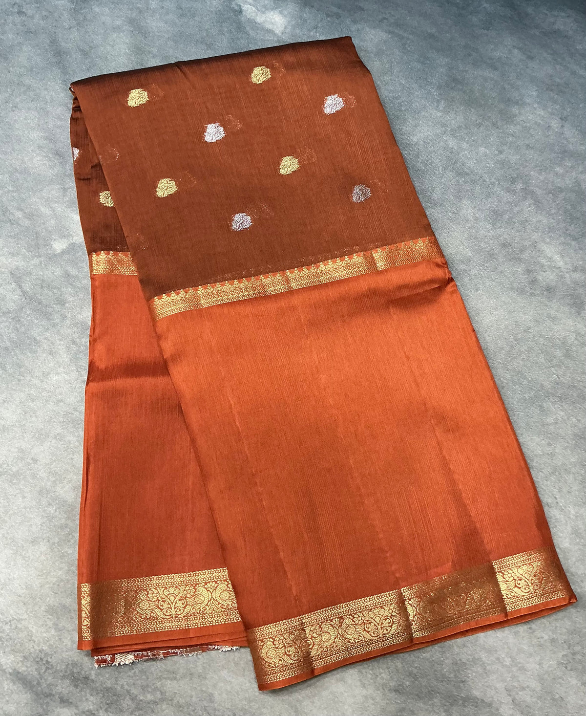 Semi Banarasi Saree Rust Orange Color with Zari Border