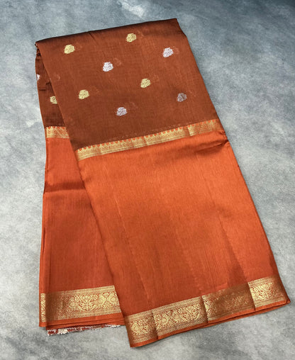 Semi Banarasi Saree Rust Orange Color with Zari Border