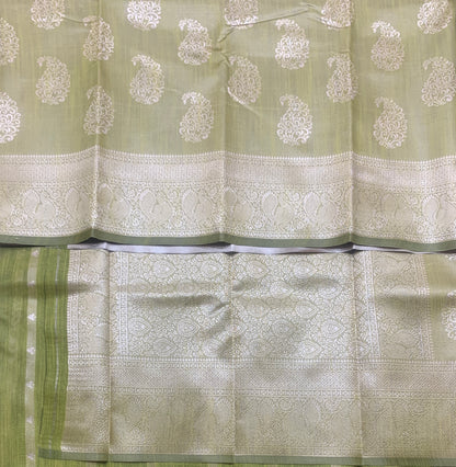 Mustard Colour Semi Jute Silk Saree with Silver Zari Border