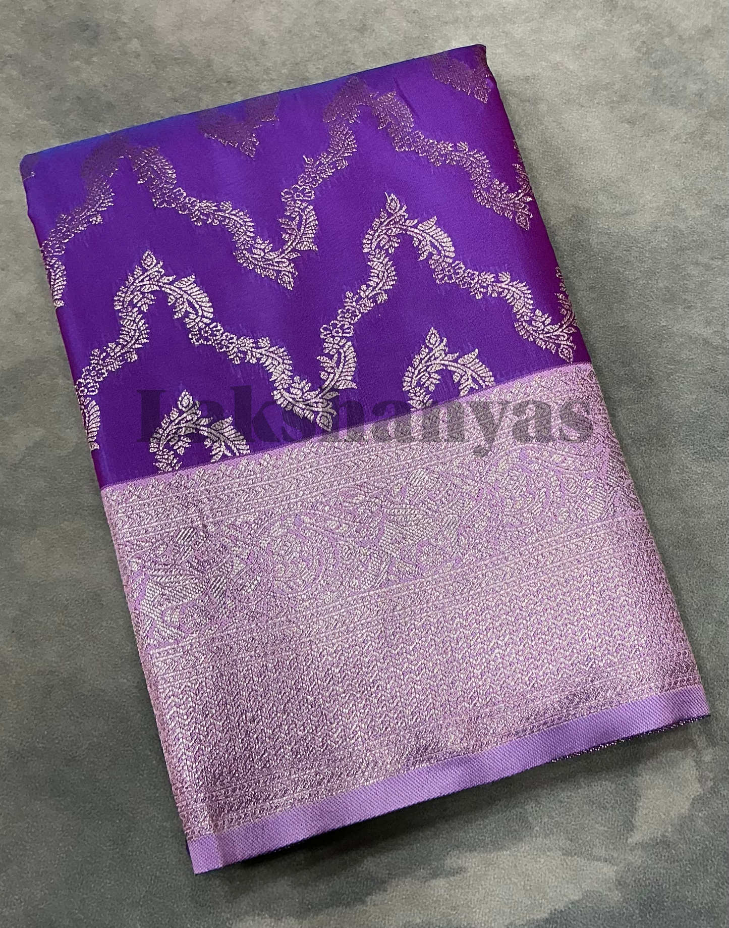 Purple Color Vegan Silk saree with Sliver Color border