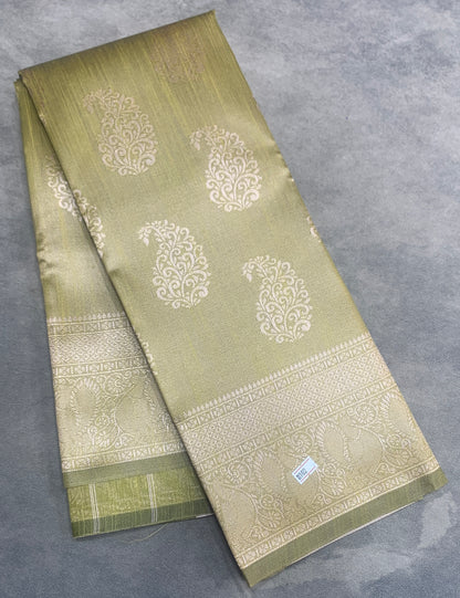 Mustard Colour Semi Jute Silk Saree with Silver Zari Border