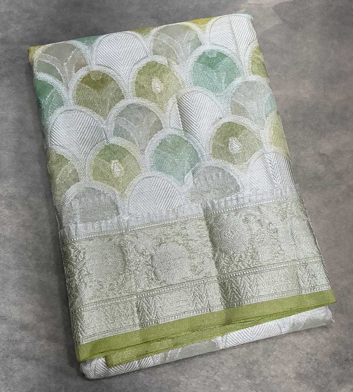 Katan Tissue Semi Silk Saree Multicolour Pastel with Pista Green Colour Border