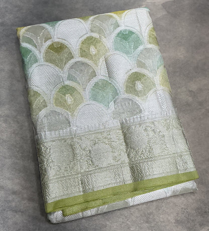 Katan Tissue Semi Silk Saree Multicolour Pastel with Pista Green Colour Border