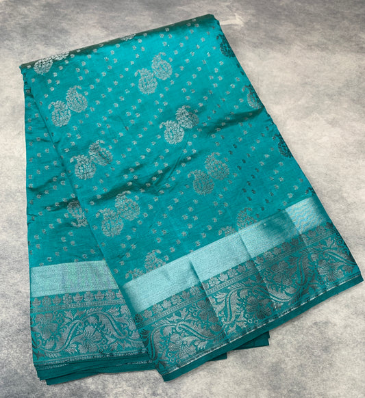 Rama Green Colour Semi Tussar Saree with Zari Border