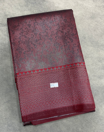 Maroon Colour Semi Silk Saree with Black Meenakari Work