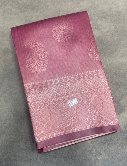Semi Jute Silk Saree – Pink with Silver Zari Border